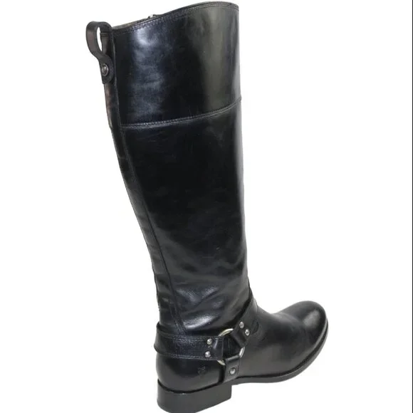 Frye Melissa Tall Black Leather Harness Equestrian Riding Boot, Size 7.5 - Picture 3 of 11